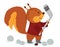 Funny red-haired cartoon squirrel in a sweater plays hockey.