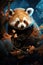 Funny red panda in flowers. Created with Generative AI