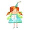 Funny redhead cute girl tooth fairy holding white dental watercolor hand drawn  illustration