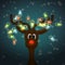 Funny reindeer with christmas lights in dark