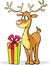 Funny reindeer and gift - vector illustration