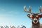 A funny reindeer with sunglass christmas greeting card template. Generative AI