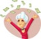 Funny Retired Senior Woman Throwing with Money