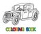 Funny retro car with eyes. Coloring book