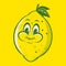 Funny retro cartoon illustration of a sour lemon