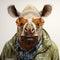 Funny Rhino Wearing Glasses And Jacket - Photorealistic Pop Culture Art