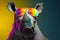 Funny rhinoceros wearing sunglasses in studio with a colorful and bright background. Generative AI