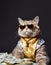 Funny rich boss cat in sunglasses holding cash in dollars