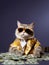 Funny rich boss cat in sunglasses holding cash in dollars
