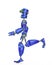 Funny robot cartoon jogging in front in a white background