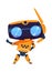 Funny robot. Cartoon machine with head, body and limbs. Friendly mascot, automation technologies. Orange color toy with