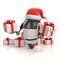 Funny robot with santa`s hat and gift box - christmas 3d concept