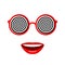 Funny round-rimmed glasses with hypnotic spirals and smiling mouth