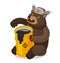 Funny Russian bear with barrel of oil. Cartoon vector illustration