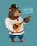 Funny Russian bear plays on balalaika. Russia, Moscow concept. Cartoon vector illustration