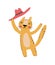 Funny Safari Party Vector Illustration with Dreamy Wild Cat in a Red Hat