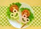 Funny sandwiches for Kids. Greens, tomato, cheese on bread. Creative idea for breakfast. Lunch time. Interesting idea.