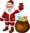 Funny santa claus cartoon standing bring gift with smile