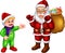 Funny santa claus cartoon standing giving gift with smile