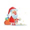 Funny Santa Claus checking his list. Cartoon Christmas card. Flat vector illustration. Isolated on white background.