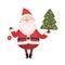 Funny Santa Claus Holding Fir Tree and Bauble, Cute Christmas and New Year Character, Winter Holidays Design Element