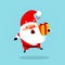 Funny Santa Claus is holding a gift in his hands. Santa shocked, jumped with surprise. Christmas vector characters is suitable for