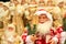 Funny Santa Claus, Snow Maiden, Christmas and New Year toys and decoration. Positive emotions. Festive Christmas winter trade