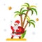 Funny Santa Claus on tropical island vector