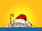 Funny Santa Claus is watching. Christmas and New Year. Winter seasonal holiday