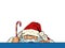 Funny Santa Claus is watching. Christmas and New Year. Winter seasonal holiday