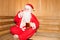 Funny Santa in the Finnish sauna. Christmas and New Year