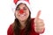 Funny santa woman with red ribbon on her nose