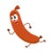 Funny sausage character with human face running, hurrying somewhere