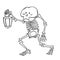 Funny scary skeleton with lantern. Halloween vector illustration. Cartoon character.