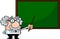 Funny Science Professor Cartoon Character Holding A Pointer Stick To A Chalkboard