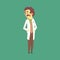 Funny Scientist In Lab Coat Standing And Smiling