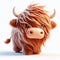 Funny Scottish cow 3D cartoon, Scotland, Highlands. Invitation card. AI generated