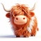 Funny Scottish cow 3D cartoon, Scotland, Highlands. Invitation card. AI generated