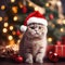 Funny Scottish Fold Cat in Santa Hat: Christmas Tree Decorations and Holiday Joy,ai generated