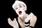 Funny screaming mime in white hat