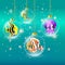 Funny sea animals and fishes in Christmas glass balls.