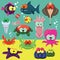 Funny sea animals set