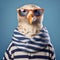 Funny Seagull In Blue Striped Sweater And Sunglasses