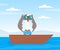 Funny Seagull Character in Sailing Boat Looking in Binoculars Vector Illustration