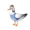 Funny seagull with pipe, marine clipart, watercolor style illustration with cartoon character