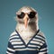 Funny Seagull With Sunglasses And Striped Sweater