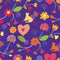 Funny seamless floral pattern with cat