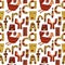 Funny seamless pattern with african motifs with letters. Ethnic ornament. Different elements on a white background. For printing