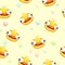 Funny seamless pattern with crazy yellow duck