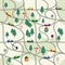 Funny seamless pattern Road with cars, signs, trees, houses.